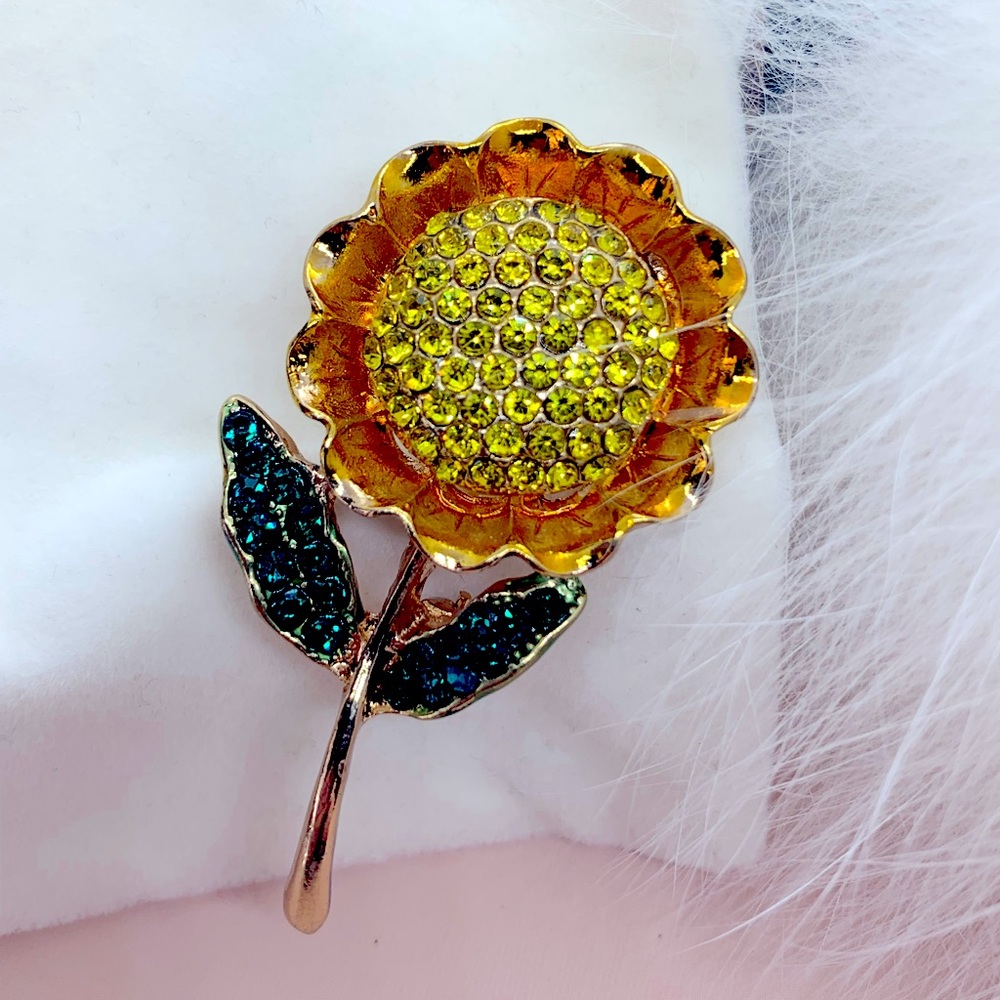 Sunflower Rhinestone Flower Brooch